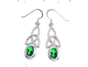 Sterling Silver Celtic Design Earrings sythetnic emerald